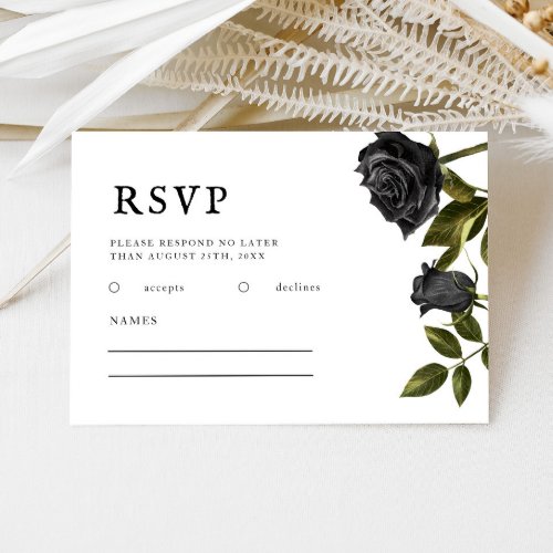 Gothic Wedding Black Roses Vintage RSVP Card