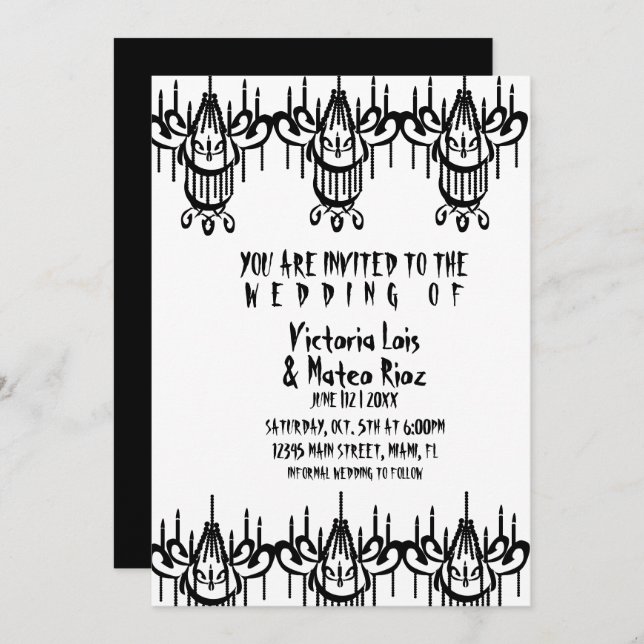 Gothic Wedding  Chandelier Black White Invitation (Front/Back)