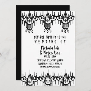 Gothic Wedding Chandelier Black White Invitation