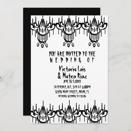 Gothic Wedding  Chandelier Black White Invitation