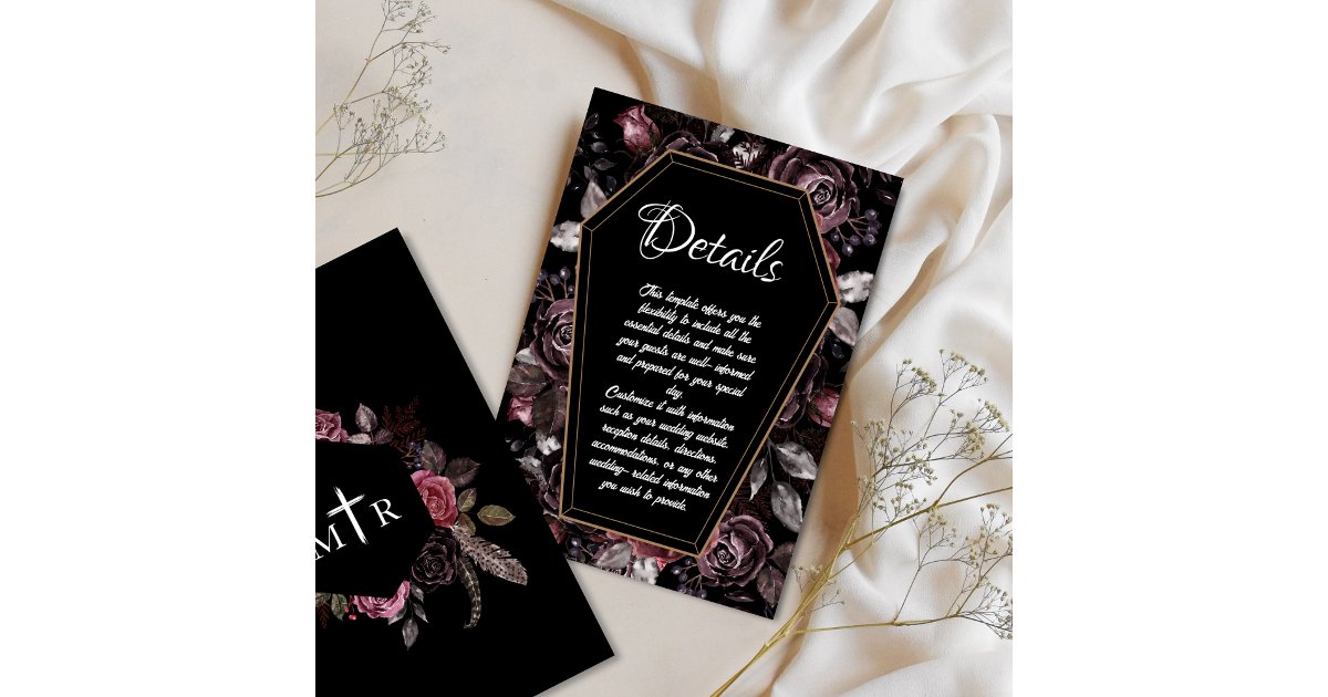 Gothic Wedding Details Black Coffin Enclosure Card | Zazzle