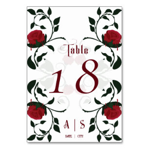 Gothic Wedding Dripping Red Roses Moody Table Number