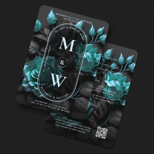 Gothic Wedding Elegant Teal Blue Roses Boho Invitation