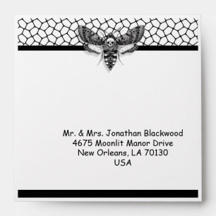 Gothic Wedding Envelope – Skull Moth & Lace Design