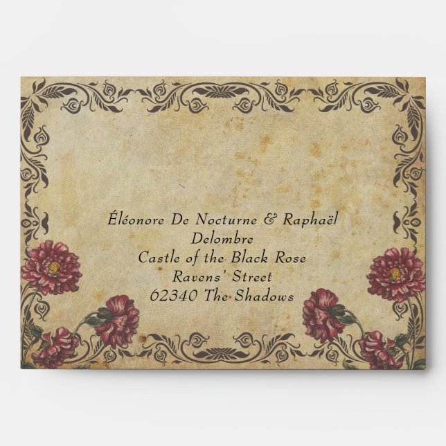 Gothic Wedding Envelope with Dark Florals  (Front)