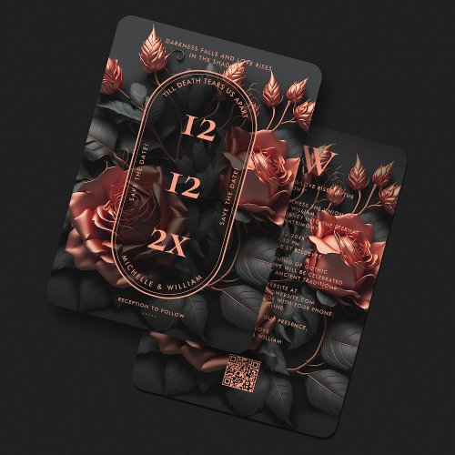 Gothic Wedding Floral Elegant Rosegold QR Save The Date