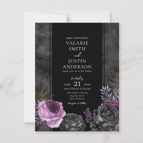 Gothic Wedding Floral Purple and Black Invitation