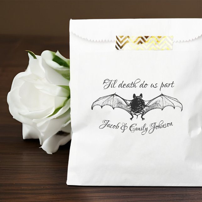 Gothic Wedding Halloween Bat Til' Death Do Us Part Favor Bag (Gothic wedding favor bag with creepy bat)