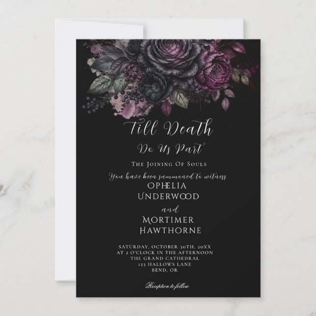 Gothic Wedding Invitation Dark Floral (Front)