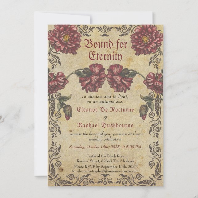 Gothic Wedding Invitation - Dark Flowers  Vintage (Front)