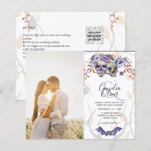 Gothic Wedding Invitation Purple Orange Skulls