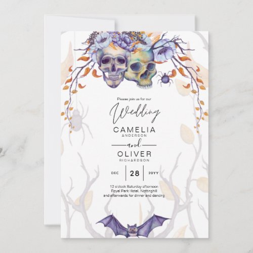 Gothic Wedding Invitation Purple Orange Skulls