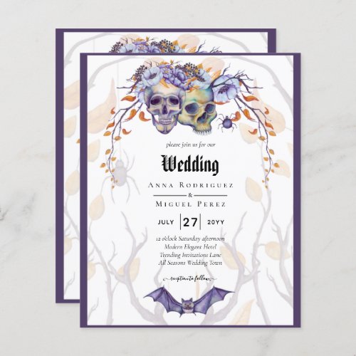 Gothic Wedding Invitation Purple Orange Skulls