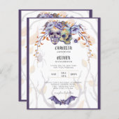 Gothic Wedding Invitation Purple Orange Skulls (Front/Back)