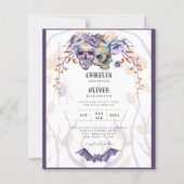 Gothic Wedding Invitation Purple Orange Skulls (Front)