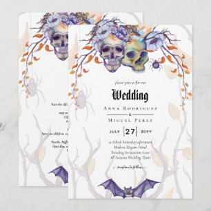 Gothic Wedding Invitation Purple Orange Skulls