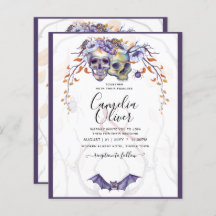 Gothic Wedding Invitation Purple Orange Skulls