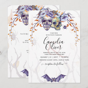 Gothic Wedding Invitation Purple Orange Skulls