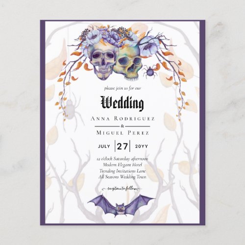 Gothic Wedding Invitation Purple Orange Skulls Flyer