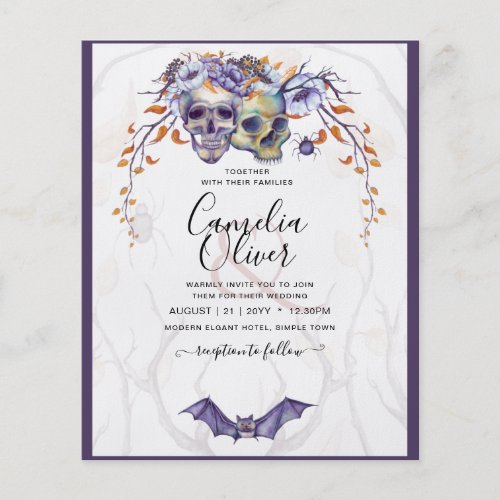 Gothic Wedding Invitation Purple Orange Skulls Flyer