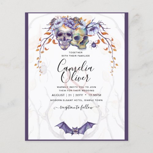 Gothic Wedding Invitation Purple Orange Skulls Flyer