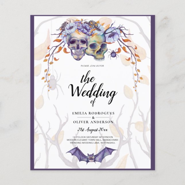 Gothic Wedding Invitation Purple Orange Skulls Flyer (Front)