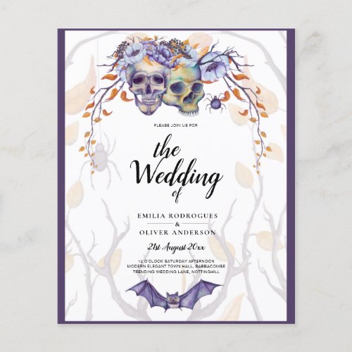 Gothic Wedding Invitation Purple Orange Skulls Flyer