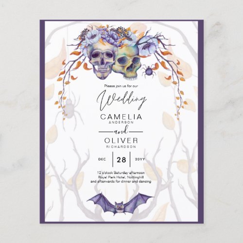 Gothic Wedding Invitation Purple Orange Skulls Flyer
