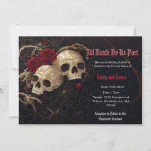 Gothic wedding invite with skulls and roses