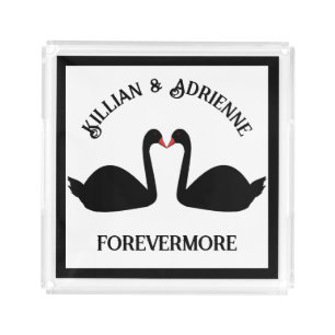 Gothic Wedding Kissing Black Swans Custom Acrylic Tray
