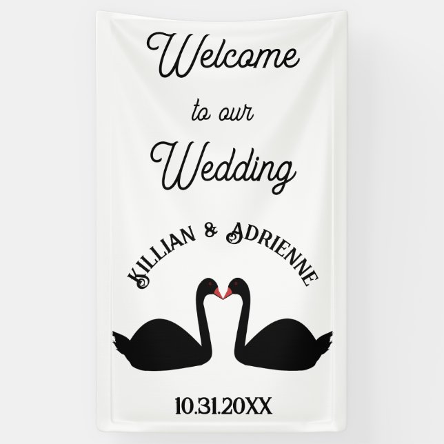 Gothic Wedding Kissing Black Swans Custom Banner (Vertical)