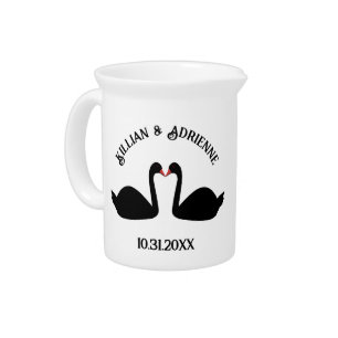 Gothic Wedding Kissing Black Swans Custom Beverage Pitcher