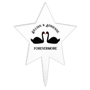 Gothic Wedding Kissing Black Swans Custom Cake Topper