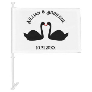 Gothic Wedding Kissing Black Swans Custom Car Flag