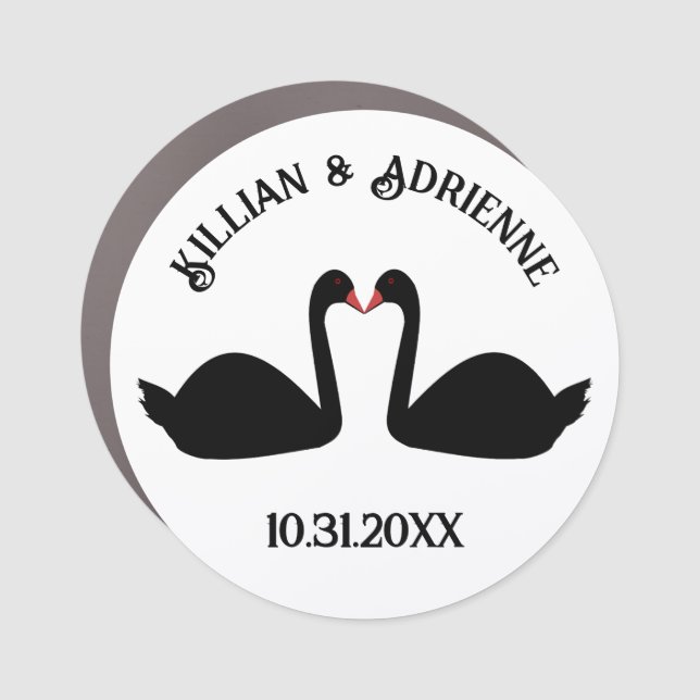 Gothic Wedding Kissing Black Swans Custom Car Magnet (Front)
