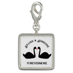 Gothic Wedding Kissing Black Swans Custom Charm
