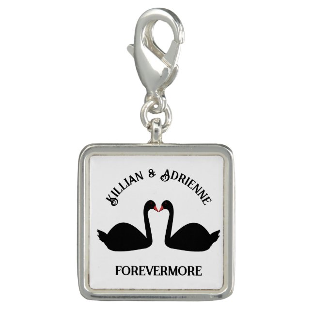 Gothic Wedding Kissing Black Swans Custom Charm (Front)