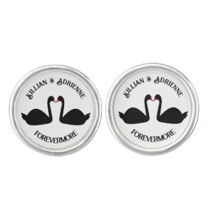 Gothic Wedding Kissing Black Swans Custom Cufflinks