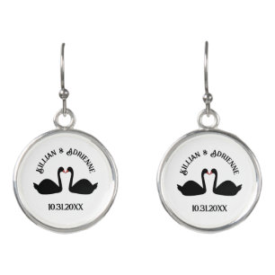 Gothic Wedding Kissing Black Swans Custom Earrings