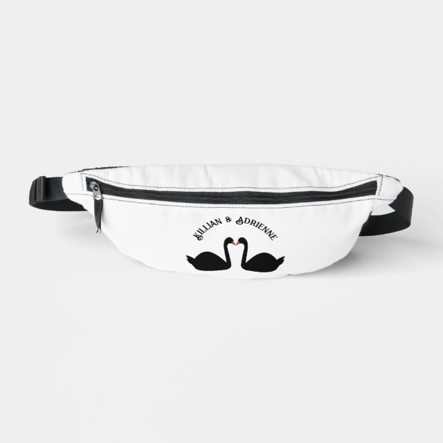 Gothic Wedding Kissing Black Swans Custom Fanny Pack (Front)