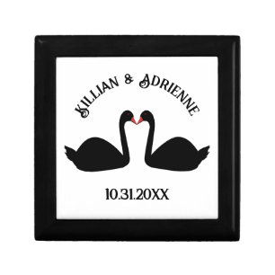 Gothic Wedding Kissing Black Swans Custom Gift Box