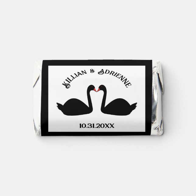 Gothic Wedding Kissing Black Swans Custom Hershey's Miniatures (Front)