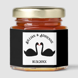 Gothic Wedding Kissing Black Swans Custom Honey Jar Favors