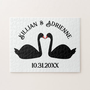 Gothic Wedding Kissing Black Swans Custom Jigsaw Puzzle