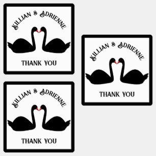 Gothic Wedding Kissing Black Swans Custom Labels