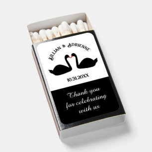 Gothic Wedding Kissing Black Swans Custom Matchboxes