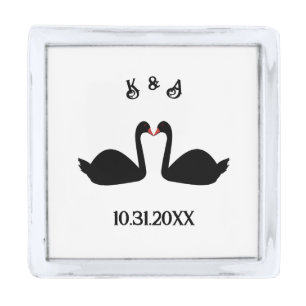 Gothic Wedding Kissing Black Swans Custom Monogram Silver Finish Lapel Pin