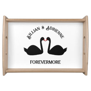 Gothic Wedding Kissing Black Swans Custom Serving Tray