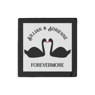 Gothic Wedding Kissing Black Swans Custom Stone Magnet