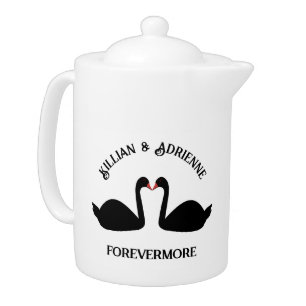 Gothic Wedding Kissing Black Swans Custom Teapot